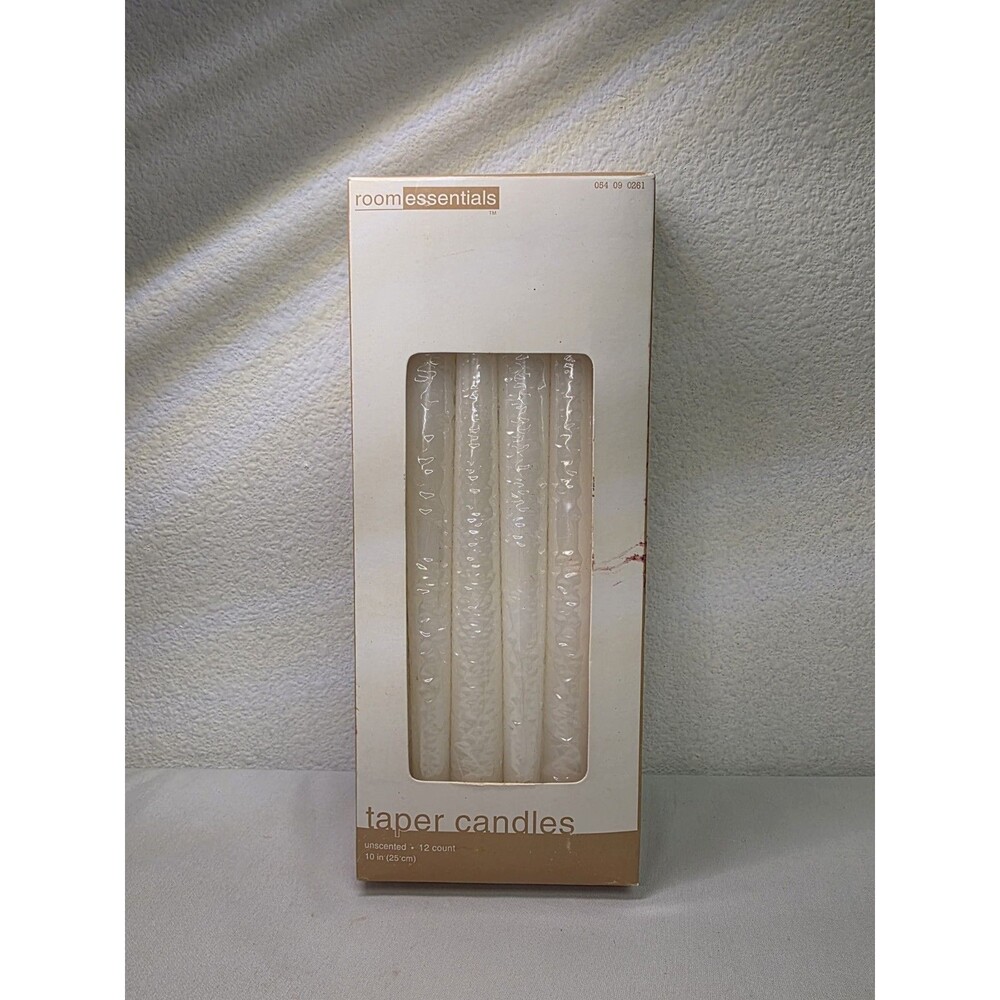 2007 Room Essentials 10” White Unscented Taper Candles 12 Pack Box New target